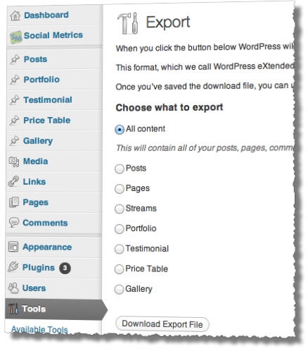 Export wordpress database